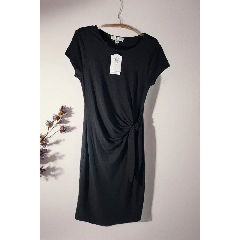 Little Black Dress Magaschoni Collection Scoop Neck Waist Sheath